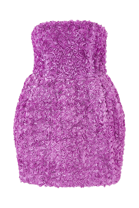 فستان قصير مزين بزهور بتصميم ثلاثي الأبعاد
